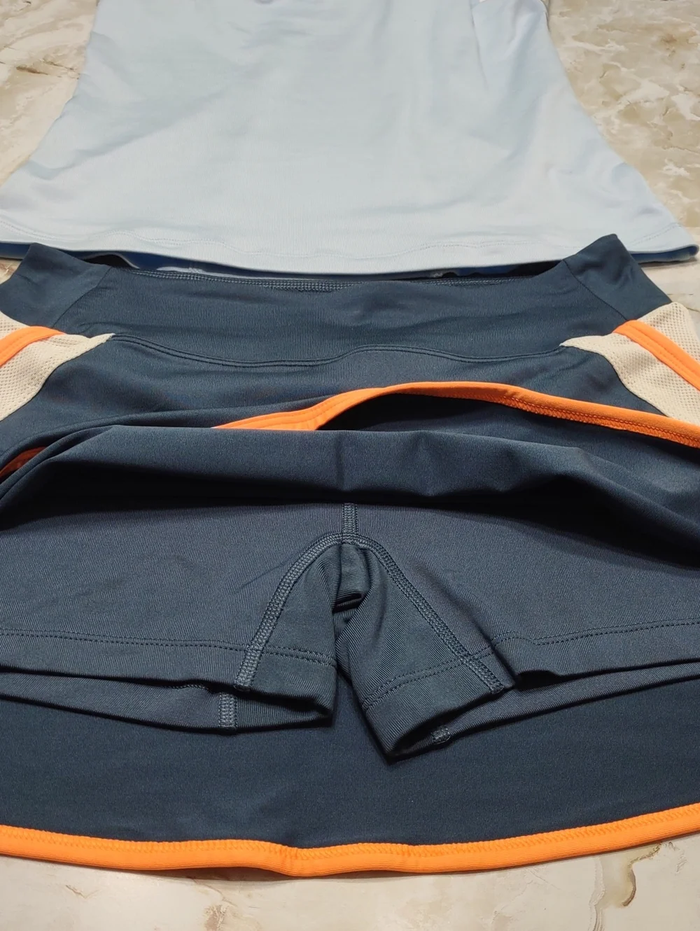 Nike Powder Blue & Navy/Teal Tennis Tank and Skort with Neon Orange Accents